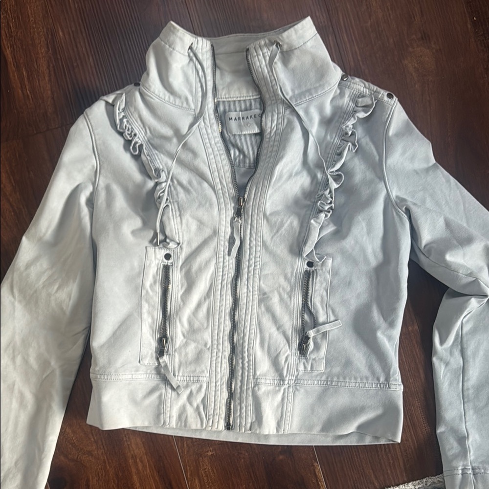 Anthropologie light blue Jacket with Ruffled Details